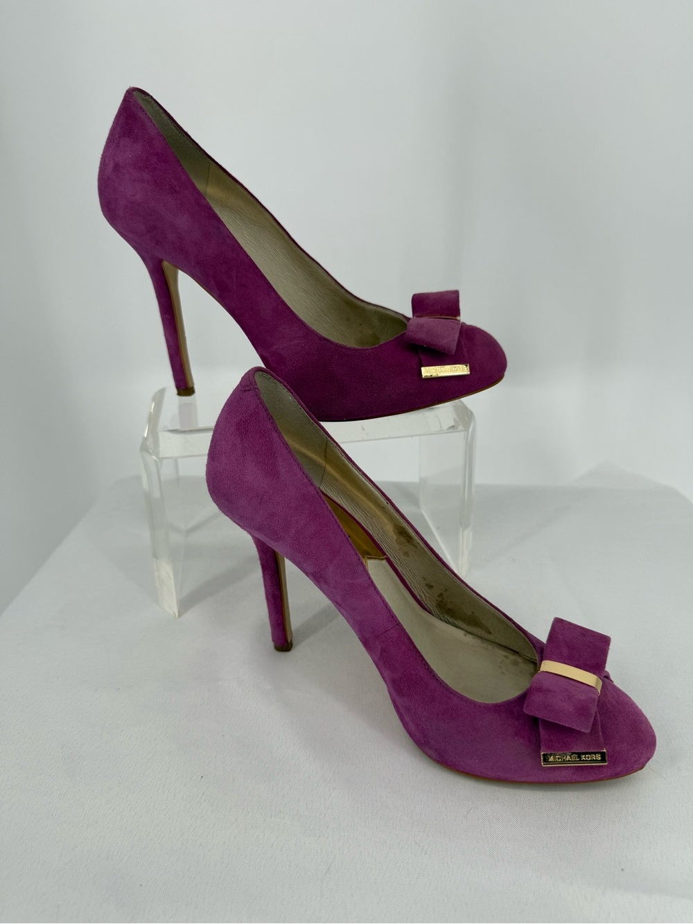 MICHAEL Michael Kors Fuchsia Suede Bow Peep-Toe Stiletto Pumps Size 8.5M